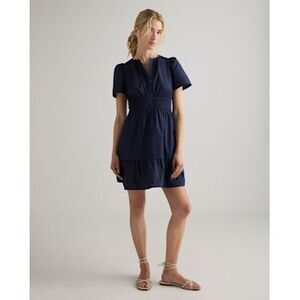 Quince 100% Organic Cotton Poplin Tiered Mini Dress Navy Small